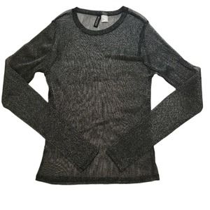 Divided Metallic Mesh Long Sleeve Crewneck Top Size Small